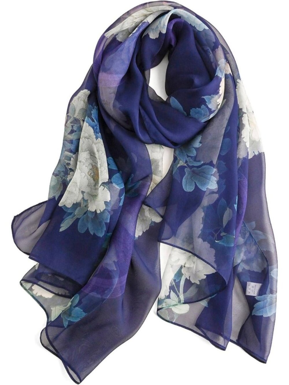 Luxurious 100% Mulberry Silk Floral Scarf, Lightweight 69'' x 43'' Shawl Wrap